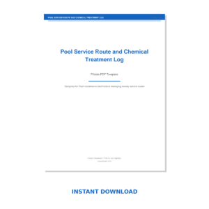 Pool Service Route and Chemical Treatment Log
