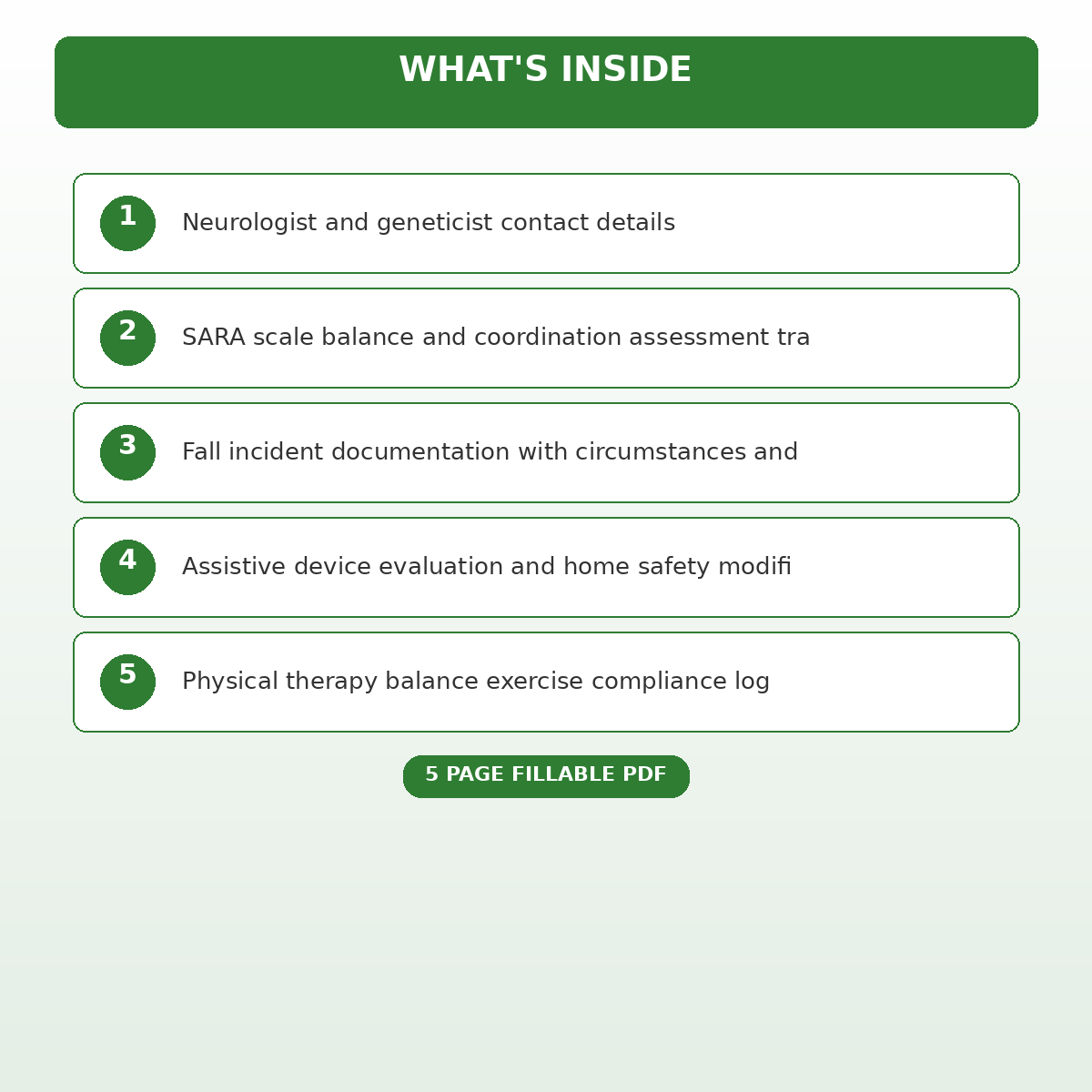 Hereditary Ataxia Balance Assessment and Fall Prevention Log - Image 4