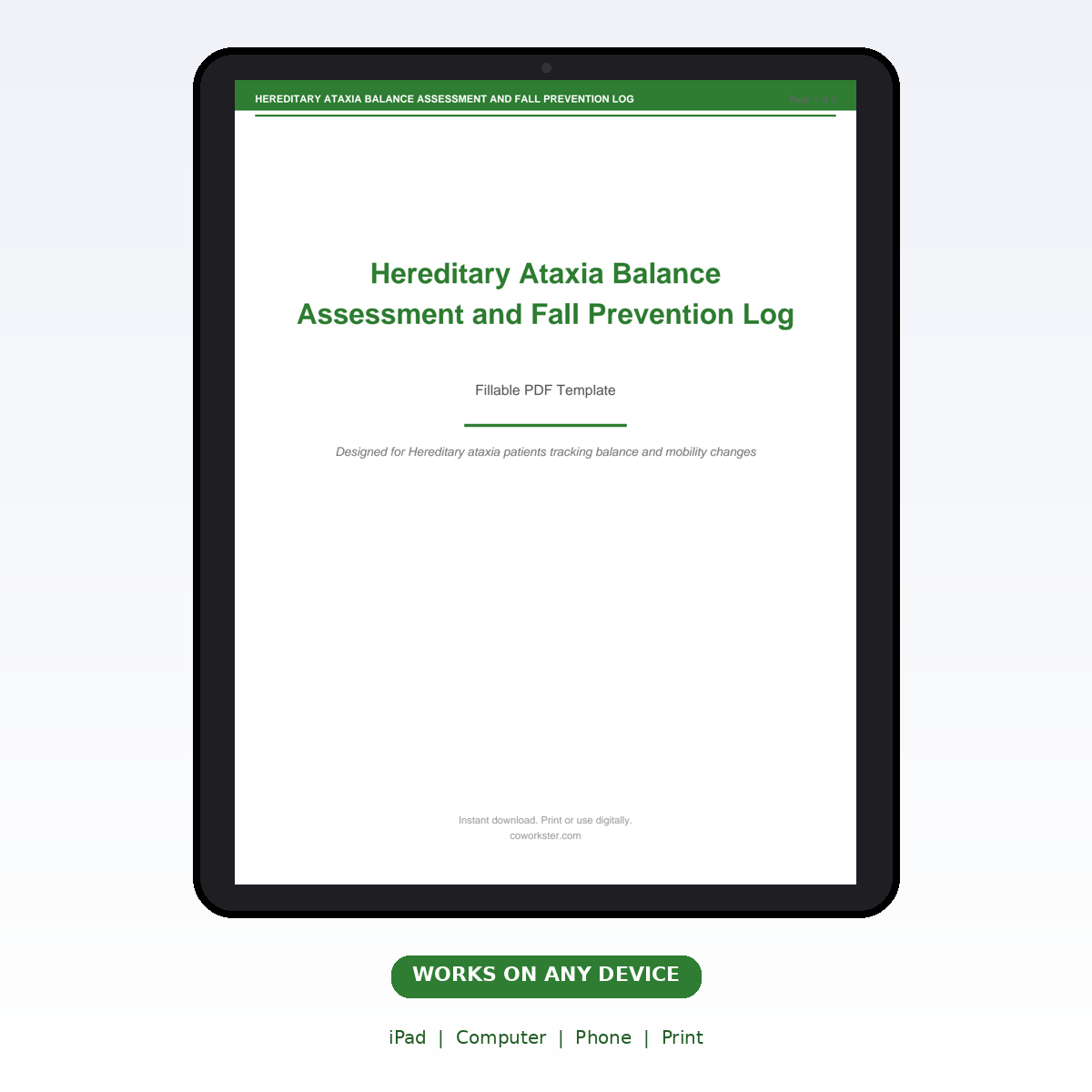 Hereditary Ataxia Balance Assessment and Fall Prevention Log - Image 6