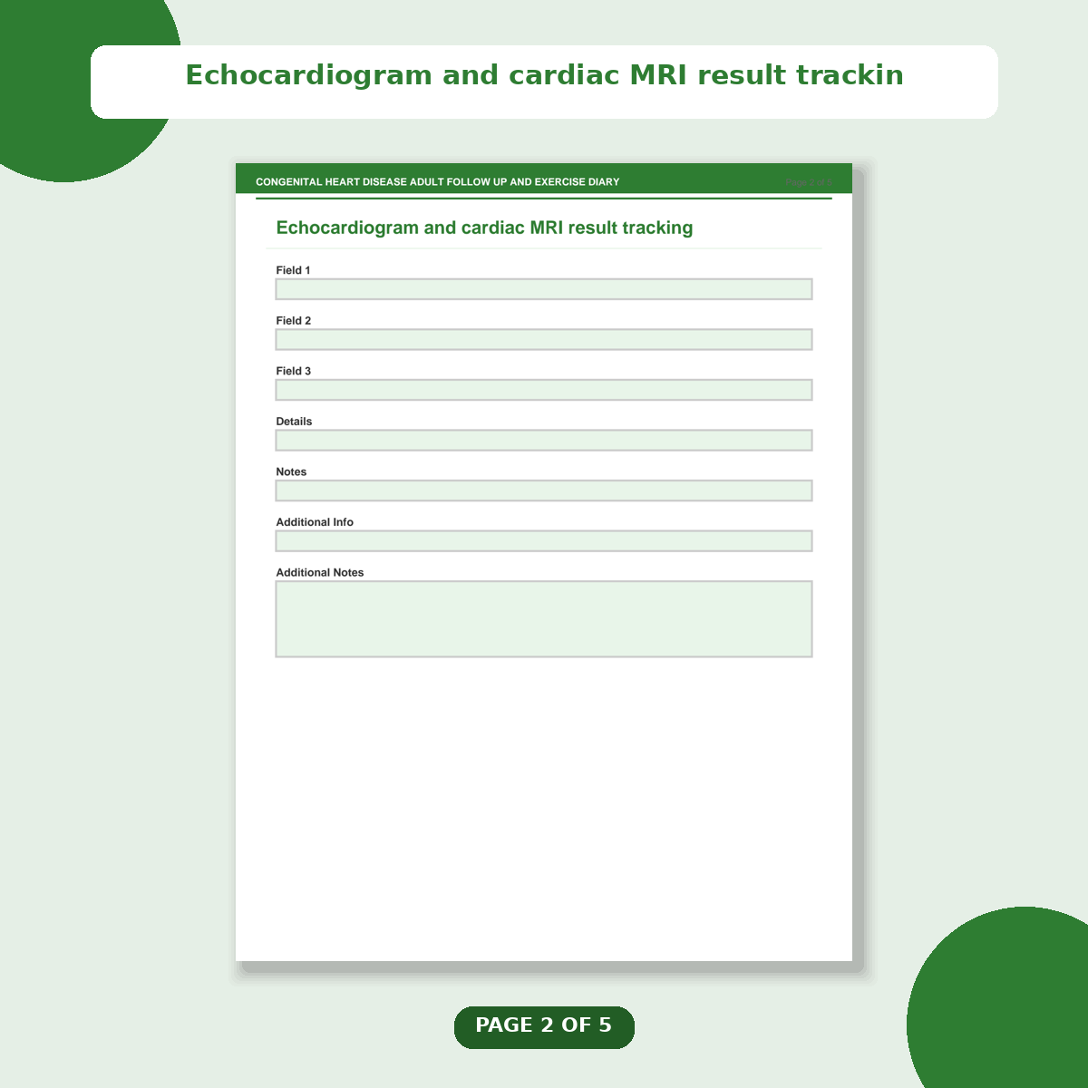 Congenital Heart Disease Adult Follow Up and Exercise Diary - Image 3