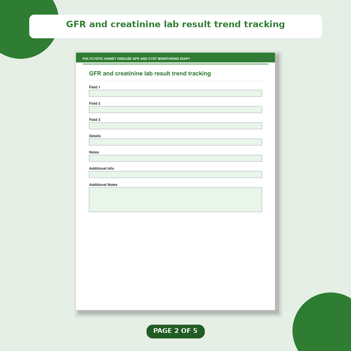 Polycystic Kidney Disease GFR and Cyst Monitoring Diary - Image 2