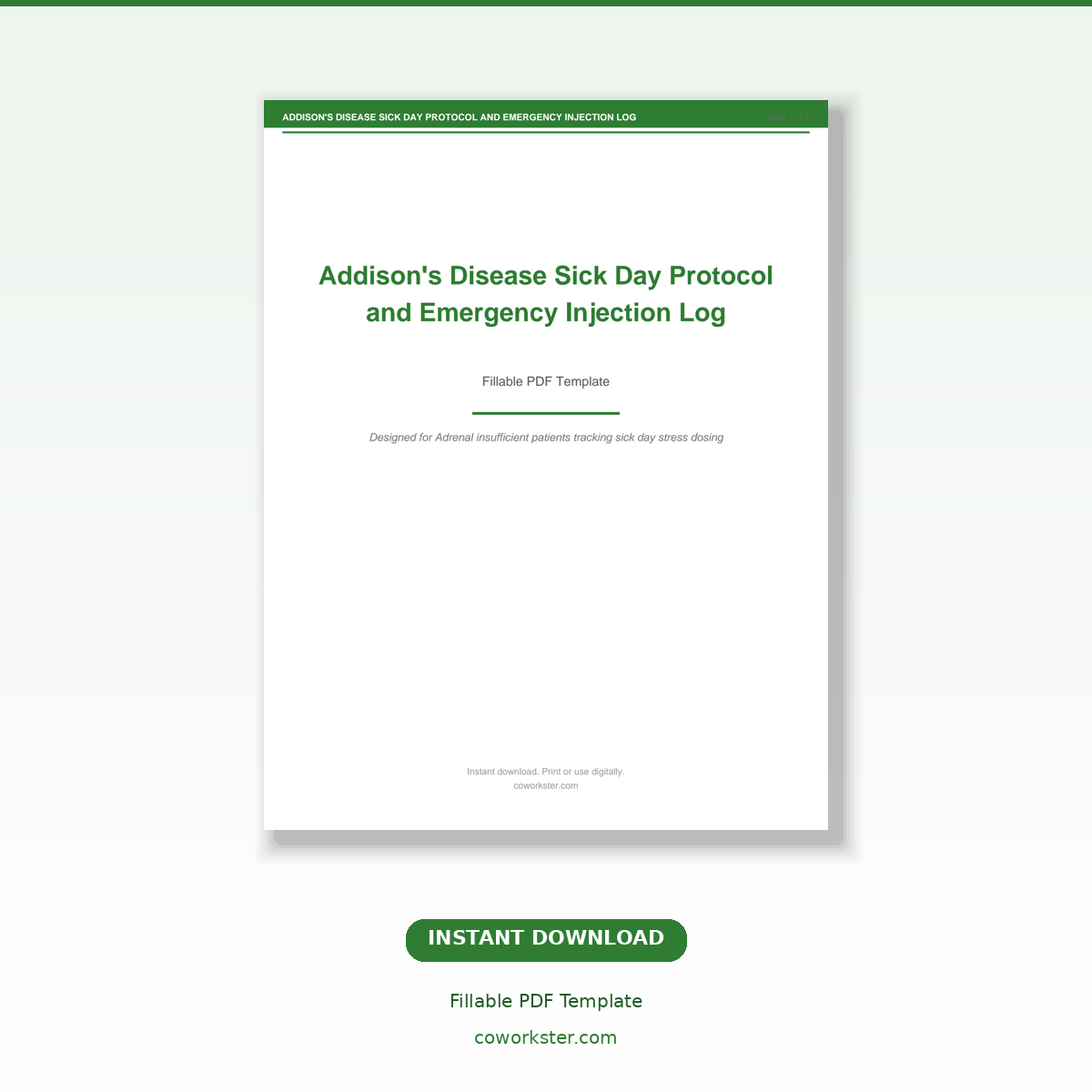 Addison's Disease Sick Day Protocol and Emergency Injection Log ...