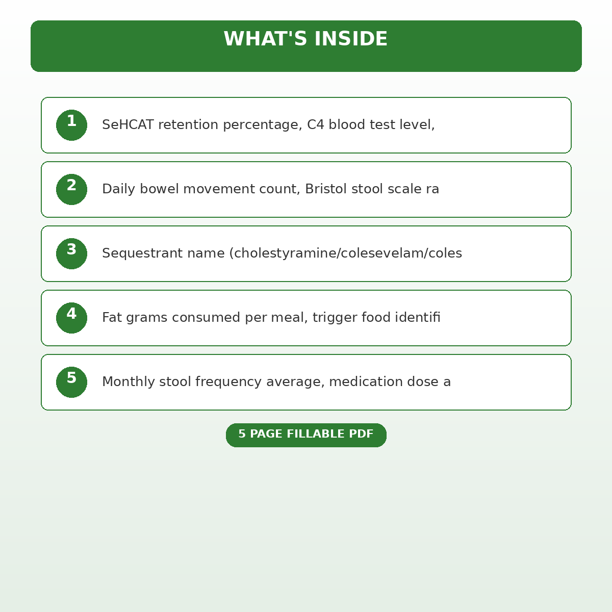 Bile Acid Malabsorption SeHCAT Test and Sequestrant Response Log - Image 5