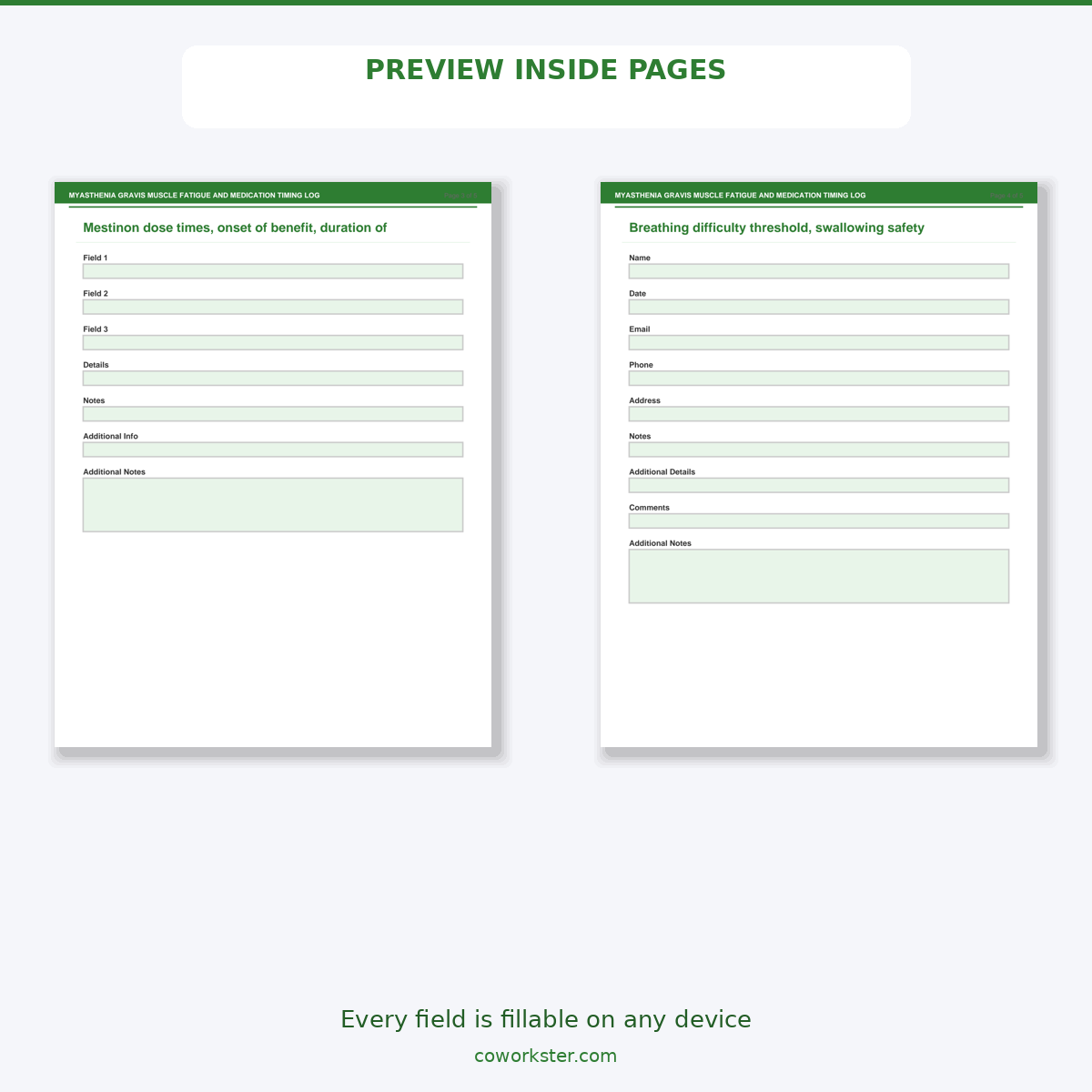 Myasthenia Gravis Muscle Fatigue and Medication Timing Log - Image 5