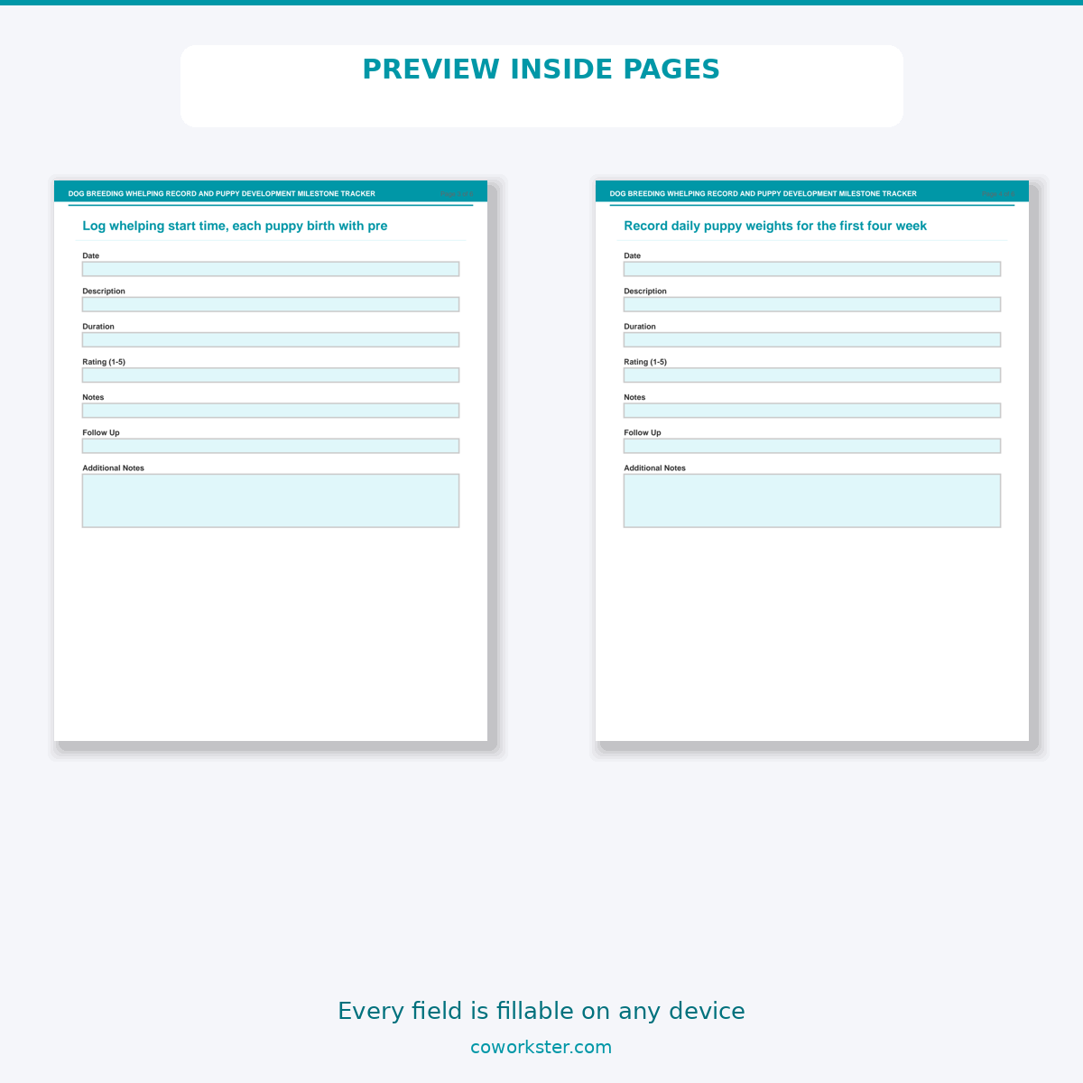 Dog Breeding Whelping Record and Puppy Development Milestone Tracker - Image 6