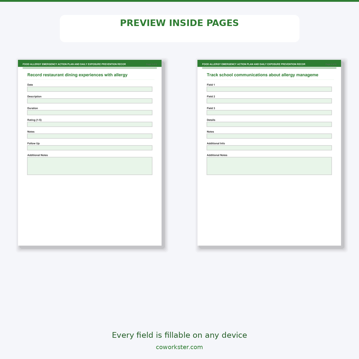 Food Allergy Emergency Action Plan and Daily Exposure Prevention Record - Image 5
