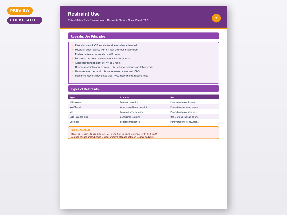Patient Safety Falls Prevention and Restraints Nursing Cheat Sheet 2026 - Image 5