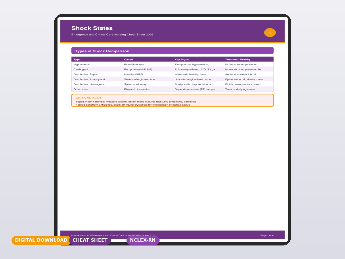 Emergency and Critical Care Nursing Cheat Sheet 2026