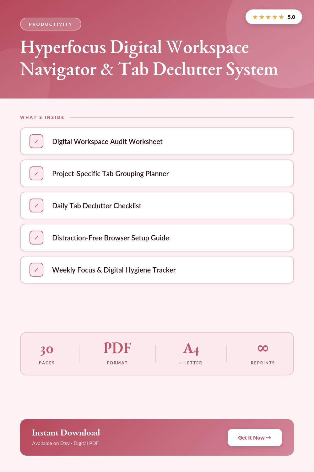 Hyperfocus Digital Workspace Navigator & Tab Declutter System | Productivity Tracker for Students & Professionals